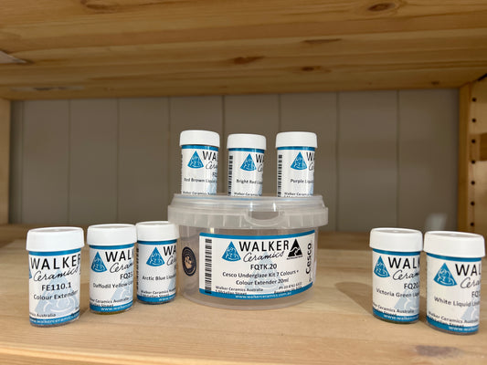 Walker Ceramics Cesco Underglaze Set 7 Colours + Colour Extender 20ml FQTK.20